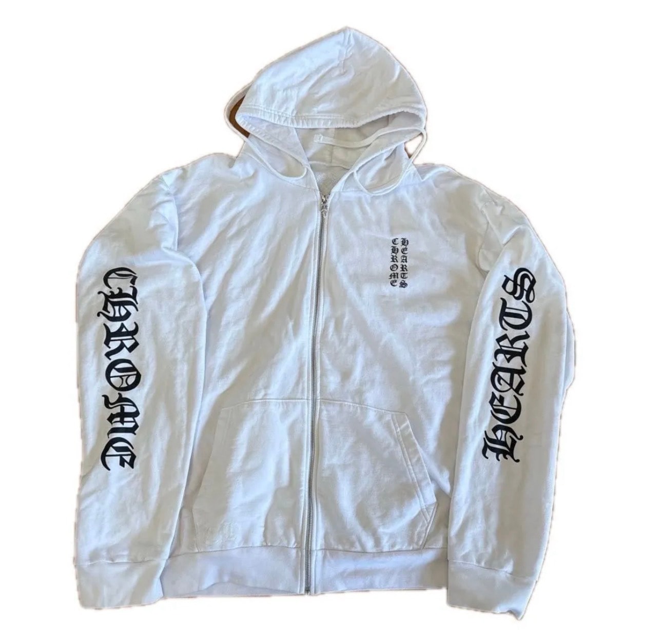Chrome Hearts Vertical Logo Fleece Zip Up Hoodie "White"