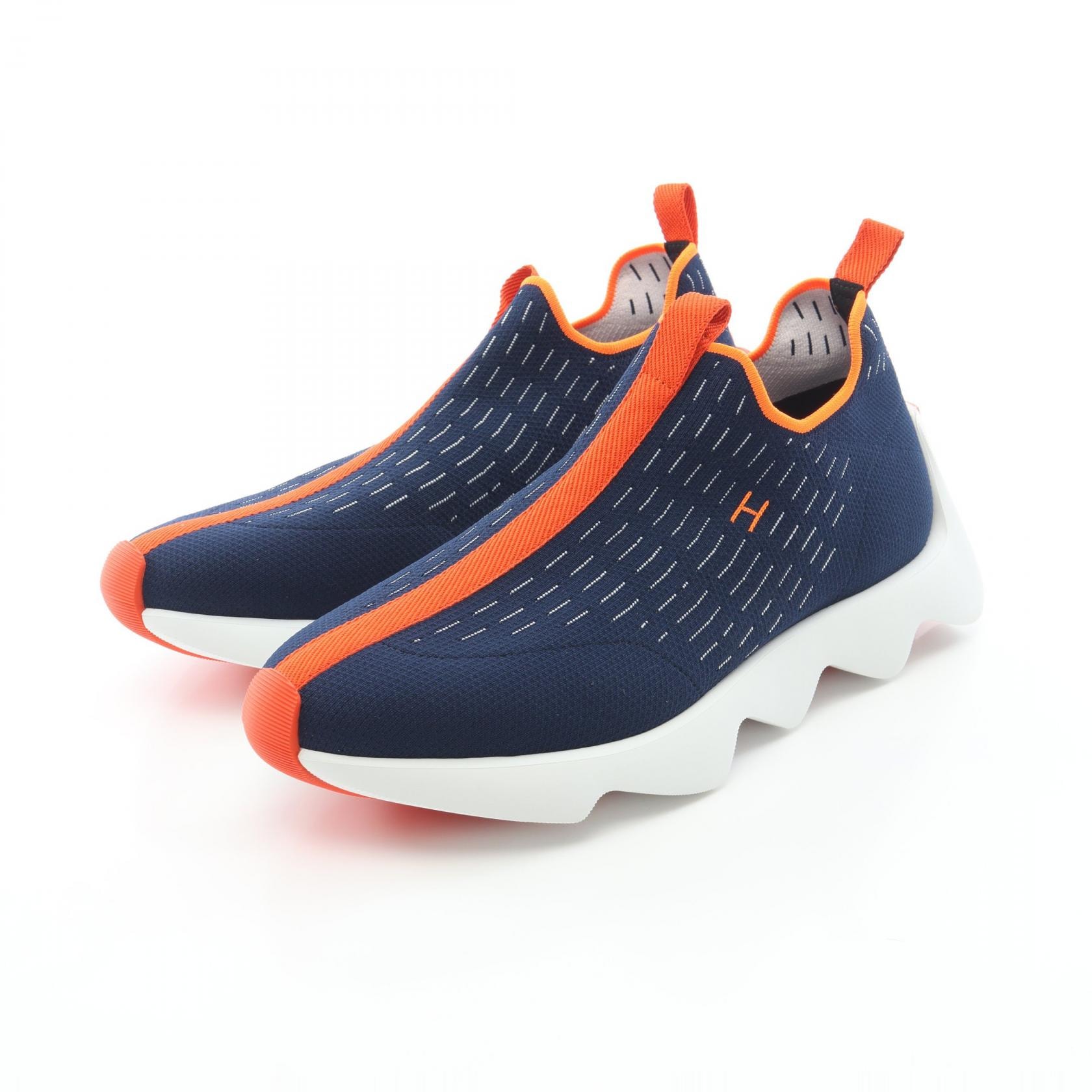 エルメス HERMES ECLAIR エクレール スリッポン 靴 ファブリック オレンジ メンズ ネイビー系 / オレンジ系 【中古】