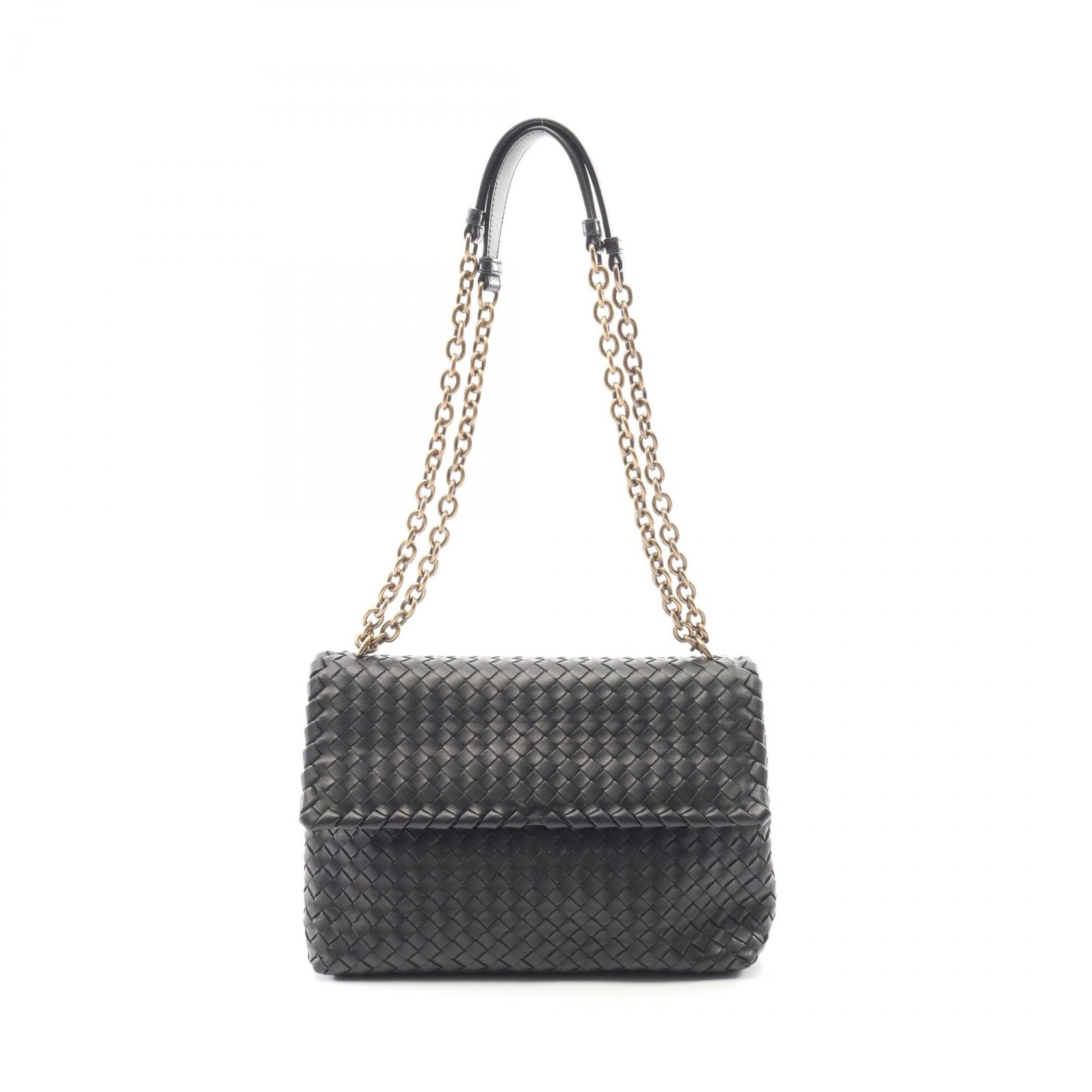 ボッテガヴェネタ BOTTEGA VENETA オリンピア ン イントレチャート ショルダーバッグ バッグ レザー レディース ブラック系 【中古】