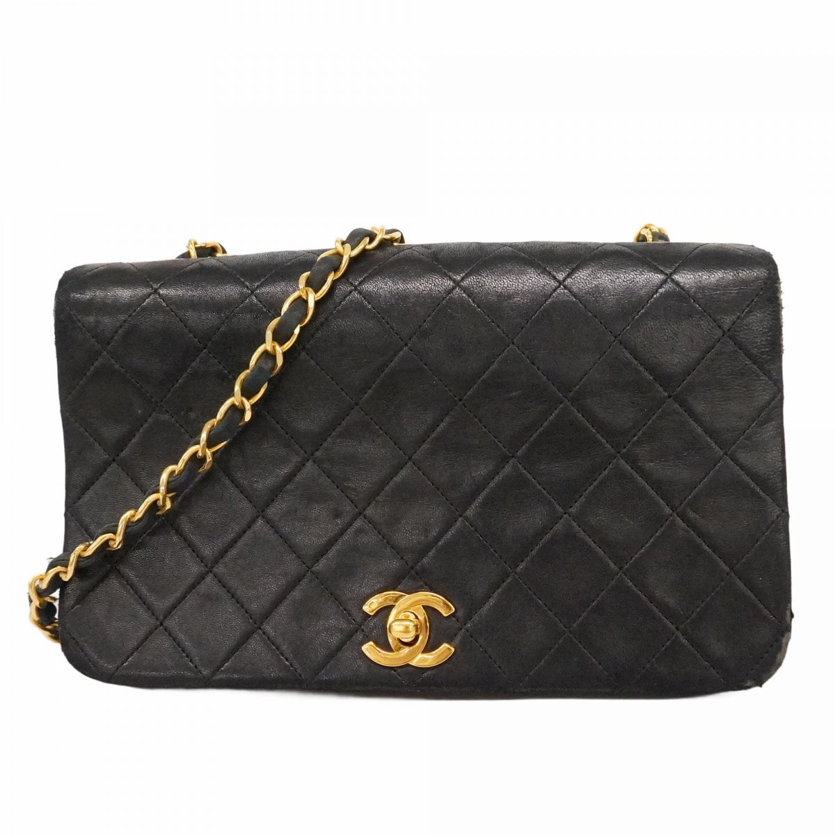 【6ce6076-k】シャネル ショルダーバッグ マトラッセ チェーンショルダー ラムスキン ブラック ゴールド金具【中古】レディース