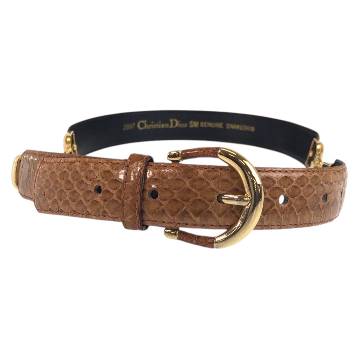 美品 Christian Dior クリスチャンディオール ヴィンテージ ブラウン ゴールド金具 パイソン メタル/ ベルト 504428 【中古】