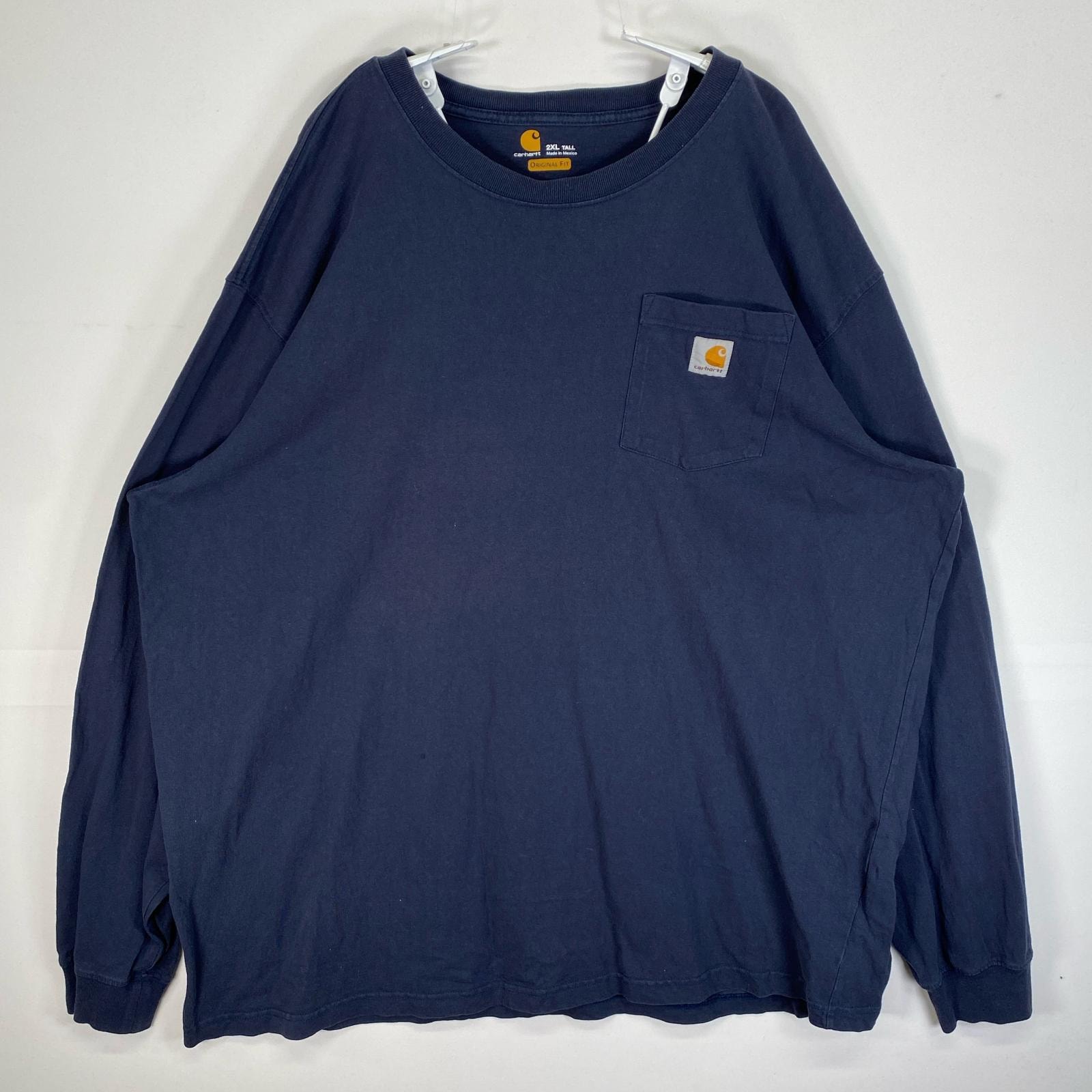 古着 カーハート Carhartt 長袖Tシャツ 肉厚 大きいサイズ ワンポイント ロゴ 2XL  ネイビー 無地 メンズ