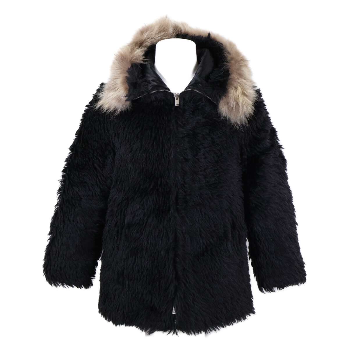 サンローランパリ 国内正規 531195 Y715T モヘアxウール ラクーンファー ファートリミング フーデッドジップブルゾン 44