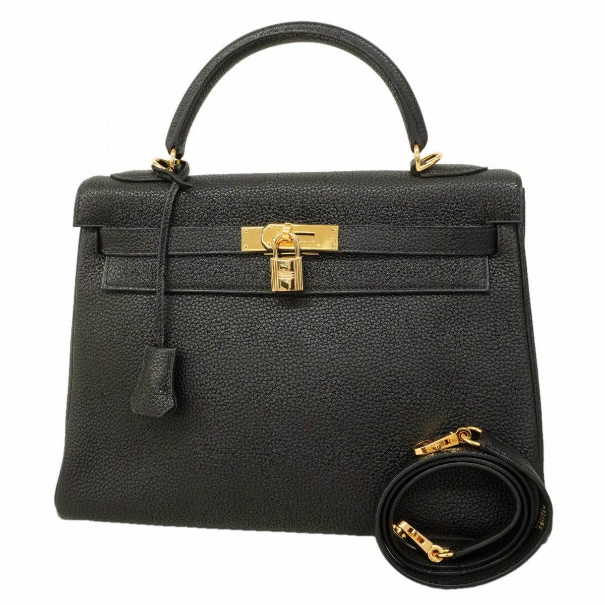 【6ea0030】エルメス ハンドバッグ ケリー32 トゴ ブラック ゴールド金具 □F刻印 2wayバッグ【中古】レディース
