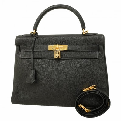 【6ea0030】エルメス ハンドバッグ ケリー32 トゴ ブラック ゴールド金具 □F刻印 2wayバッグ【中古】レディース