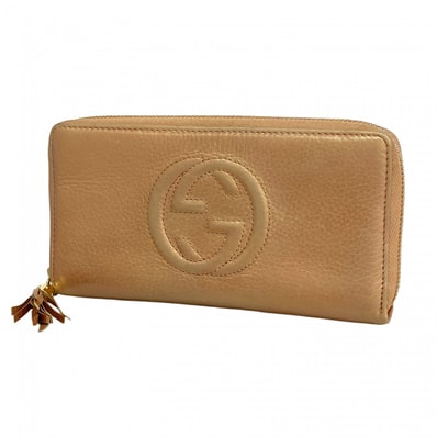 【6db2067-k】グッチ 長財布 ソーホー 308004 レザー ピンクベージュ シャンパンゴールド金具【中古】レディース