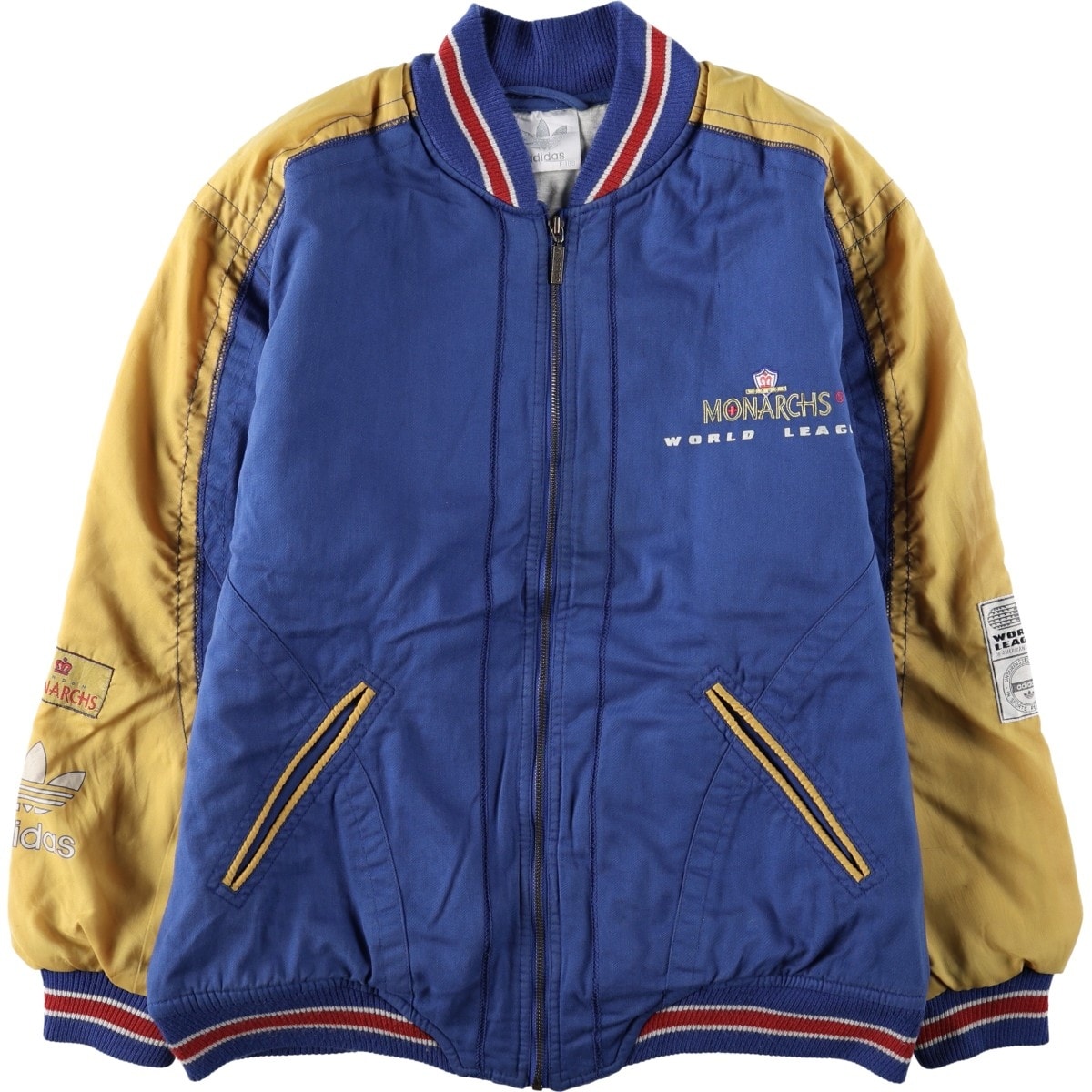 古着 80年代 アディダス adidas WLAF LONDON MONARCHS ロンドン モナークス 中綿入り コットンスタジャン バーシティジャケット メンズL相当 ヴィンテージ/eaa675841