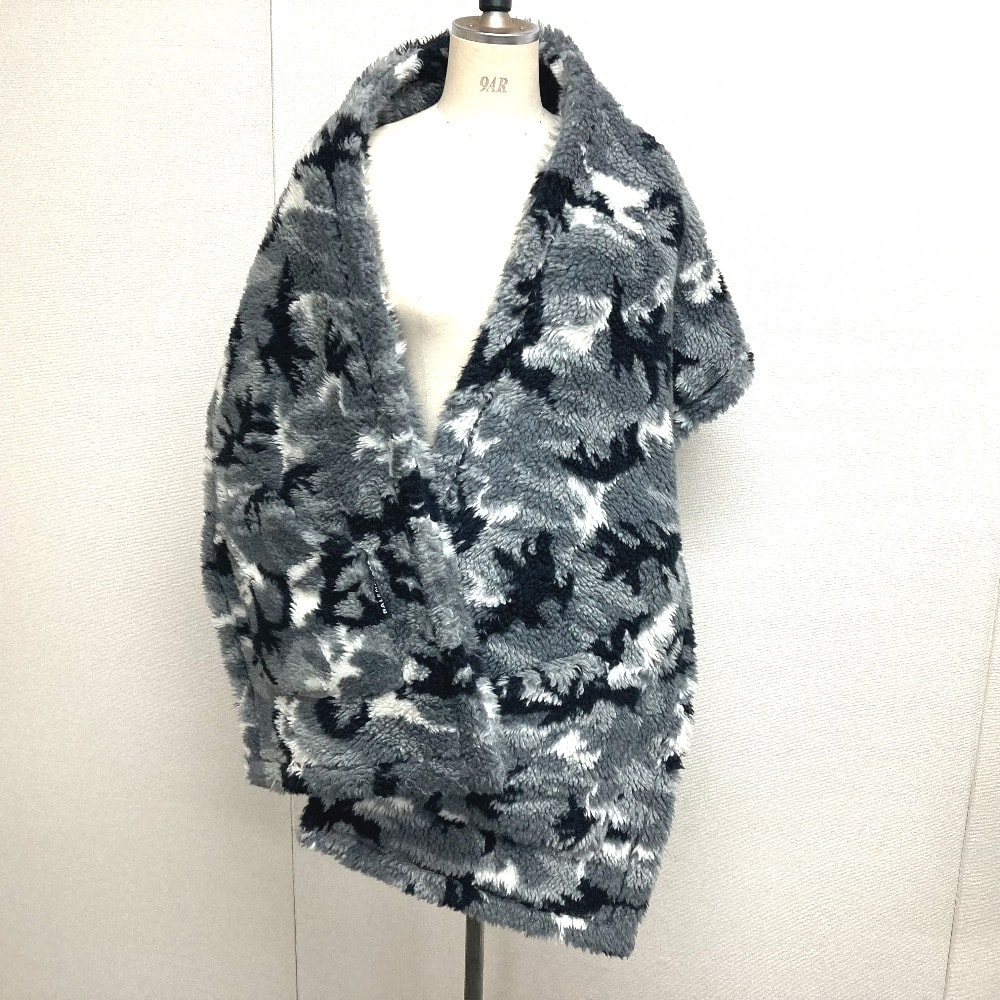 バレンシアガ BALENCIAGA ストール ショール 大判 673572 ロゴ ビッグサイズ ボア カモフラ 迷彩 マフラー ポリエステル グレー