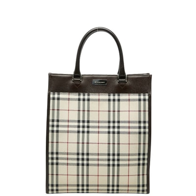 バーバリー ノバチェック トートバッグ ハンドバッグ ベージュ マルチカラー キャンバス レザー レディース BURBERRY 【中古】