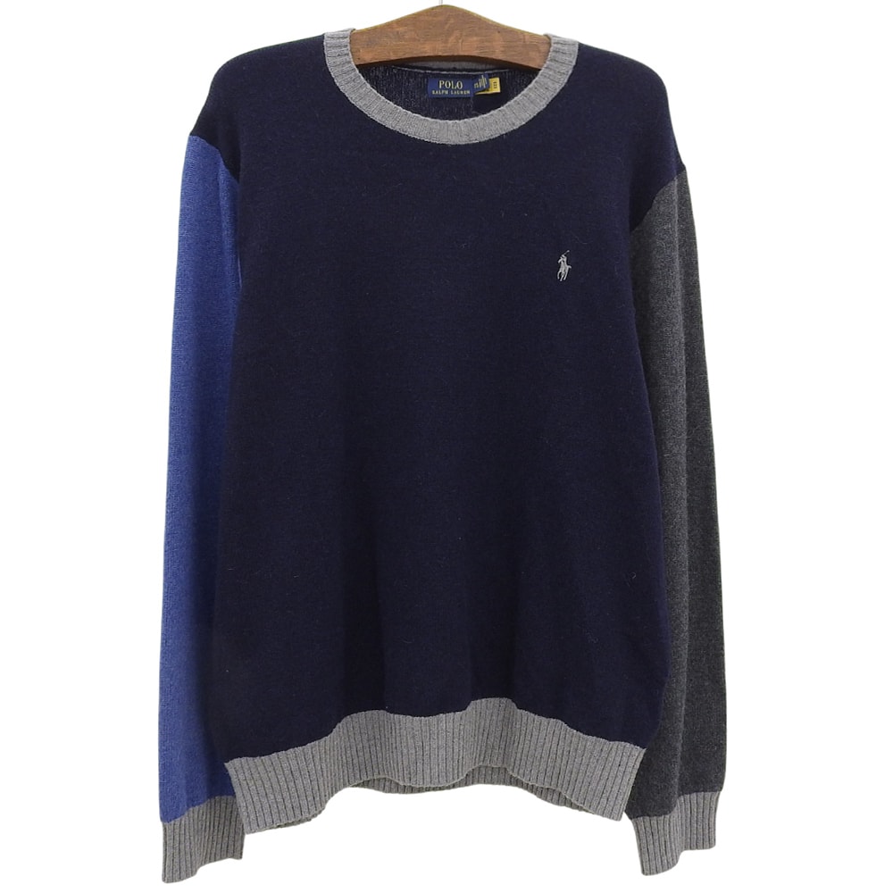 ポロ ラルフローレン 新品同様 アルパカウール ニット トップス メンズ ネイビー×ブルー×グレー XXL 710883132001 XXL