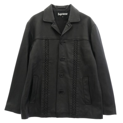 Supreme シュプリーム レザージャケット 21SS Braided Leather Overcoat ブレイデッド レザー オーバーコート ブラック系 M【中古】