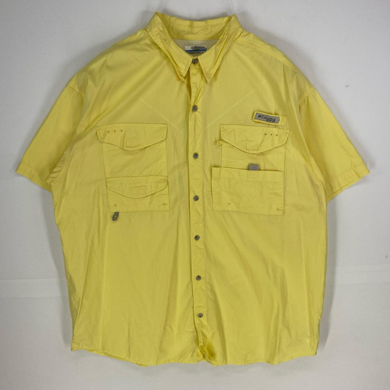 古着 コロンビア Columbia 半袖シャツ PFG ワンポイントロゴ 大きいサイズ アウトドア 1X イエロー系 メンズ