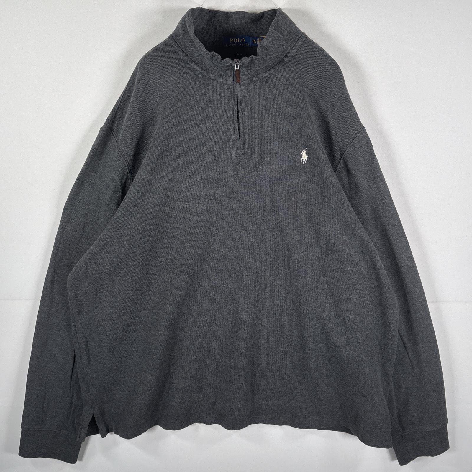 古着 ポロ・ラルフローレン POLO RALPH LAUREN コットンニット ハーフジップ ワンポイント刺繍ロゴ ESTATE RIB 14041  グレー メンズ