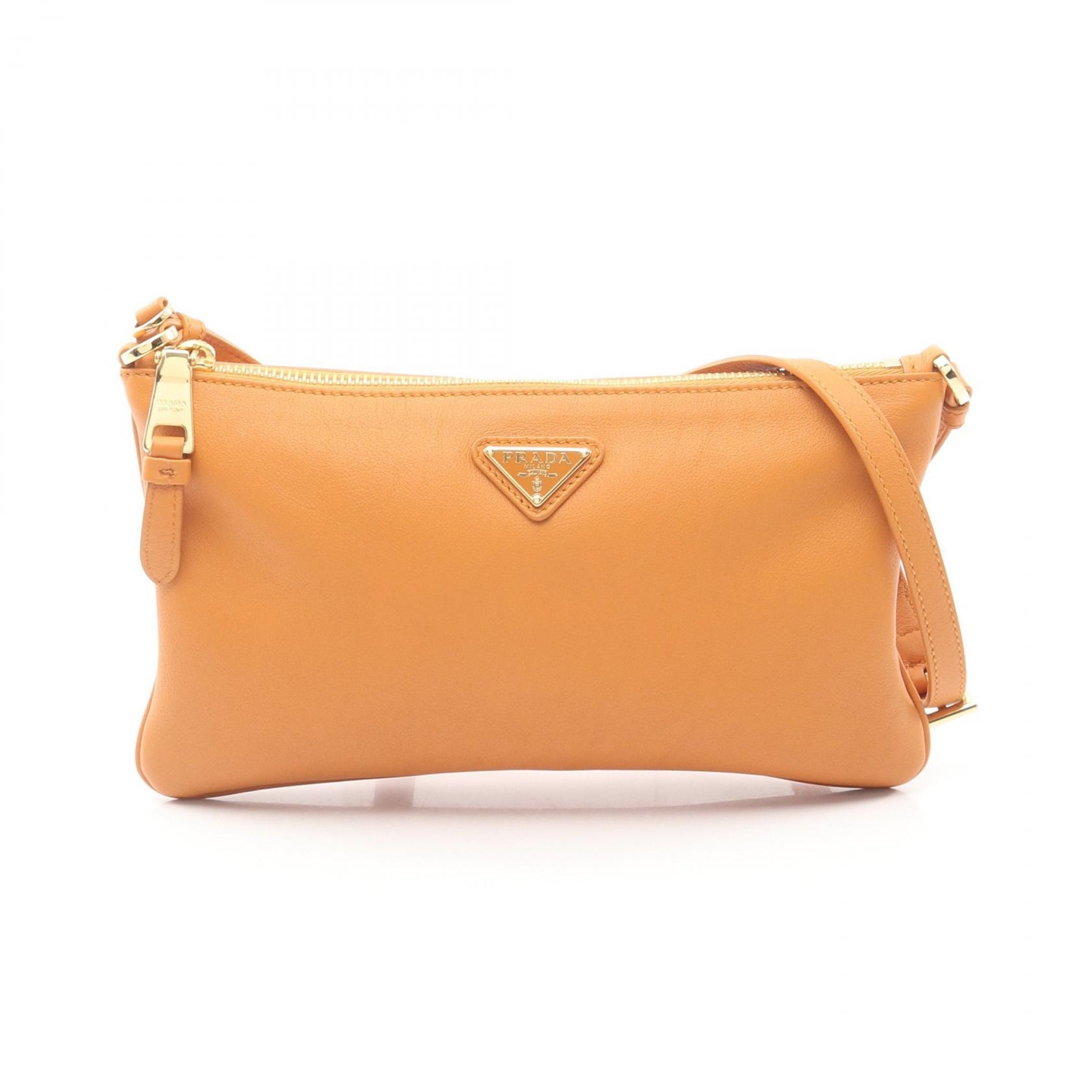 プラダ PRADA SOFT GRAIN ショルダーバッグ バッグ レザー レディース ブラウン系 1BC238 【中古】