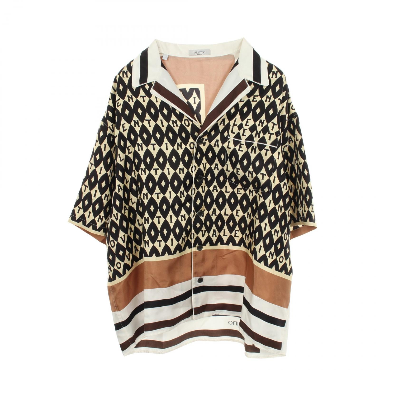 ヴァレンチノ Valentino 総柄 半袖 衣料品 トップス シルク メンズ アイボリー系 / ブラック系 / マルチカラー 【中古】