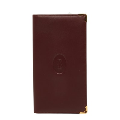 カルティエ マストライン 二つ折り 長財布 札入れ ボルドー レザー レディース CARTIER 【中古】