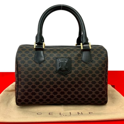 CELINE セリーヌ マカダム ブラゾン 柄 PVC レザー ハンドバッグ ブラック
38092