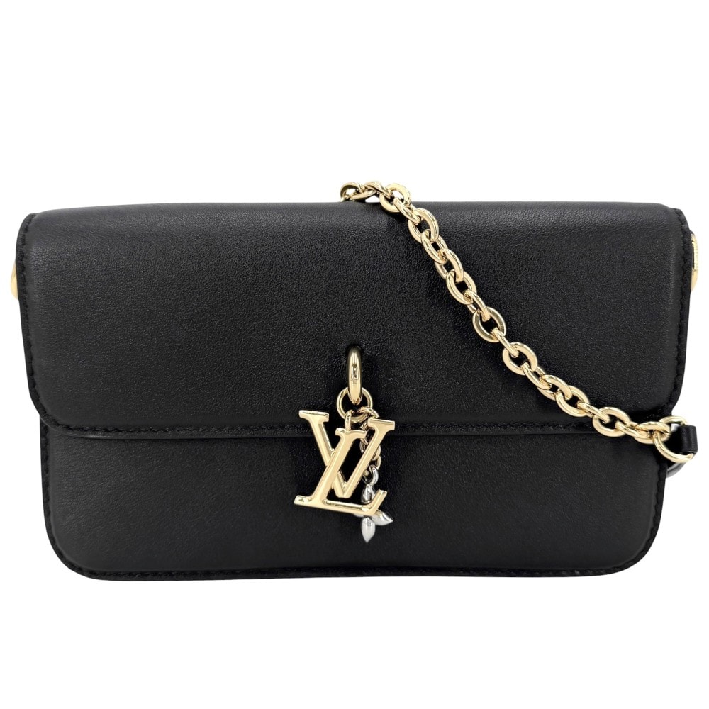 LOUIS VUITTON ルイヴィトン チェーンウォレット LVブルーム オン チェーン 2WAY ショルダーバッグ 肩掛け 斜め掛け かばん 鞄 M14564 レザー    ブラック 黒 ゴールド×シルバー金具 レディース 美品【中古品】
