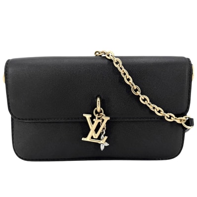 LOUIS VUITTON ルイヴィトン チェーンウォレット LVブルーム オン チェーン 2WAY ショルダーバッグ 肩掛け 斜め掛け かばん 鞄 M14564 レザー ブラック 黒 ゴールド×シルバー金具 レディース 美品【中古品】