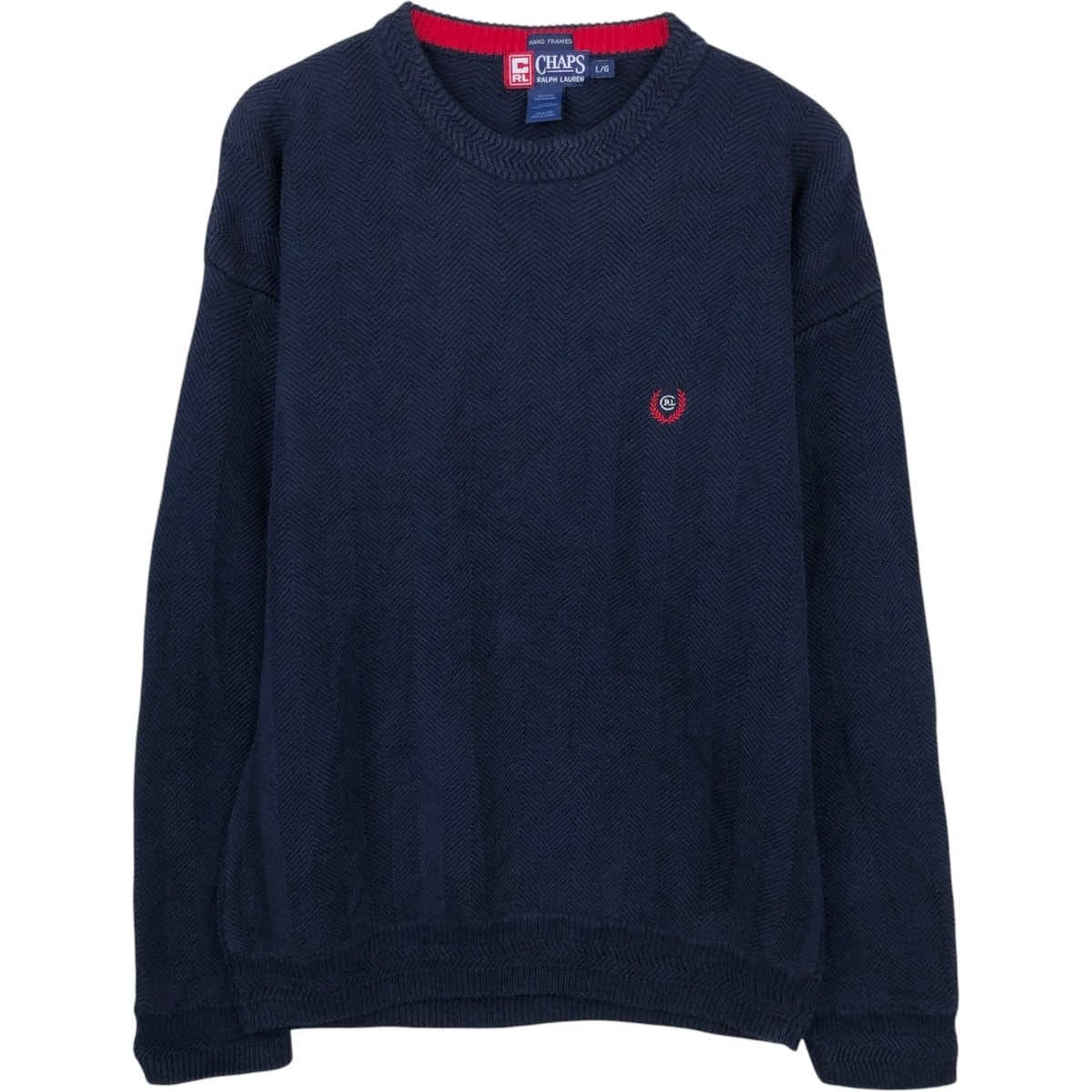 古着 ラルフローレン Ralph Lauren CHAPS チャップス ヘリンボーン コットンニットセーター メンズL相当/eaa672354
