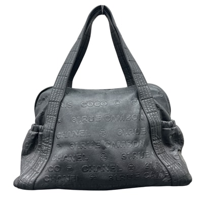 CHANEL 希少 シャネル アンリミテッド ロゴ ハンドバッグ ミニボストンバッグ A46123 レザー 12番台 ブラック エンボスレザー 旅行バッグ ボストン ユニセックス Bランク 中古 鑑定済 シャネルバッグ