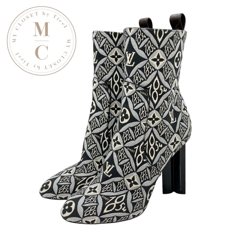 ルイヴィトン LOUIS VUITTON シルエットライン モノグラム ブーツ ショートブーツ 靴 シューズ ファブリック ブラック ホワイト 未使用 SINCE1854 アンクルブーツ