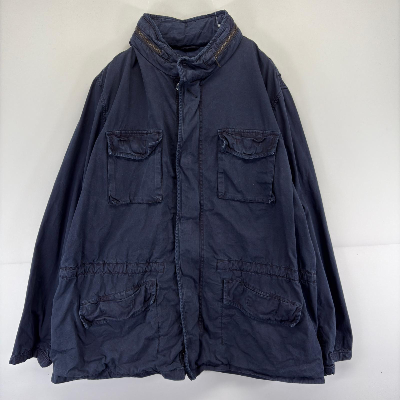 古着 ギャップ GAP ジャケット フルジップ フーディ ミリタリータイプ 大きいサイズ 2XL  ネイビー 無地 メンズ