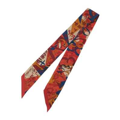 美品 HERMES エルメス ツイリー Le Nombre D or ノンブルドール 黄金数 オレンジ レッド マルチカラー シルク スカーフ リボンスカーフ 602376 【中古】