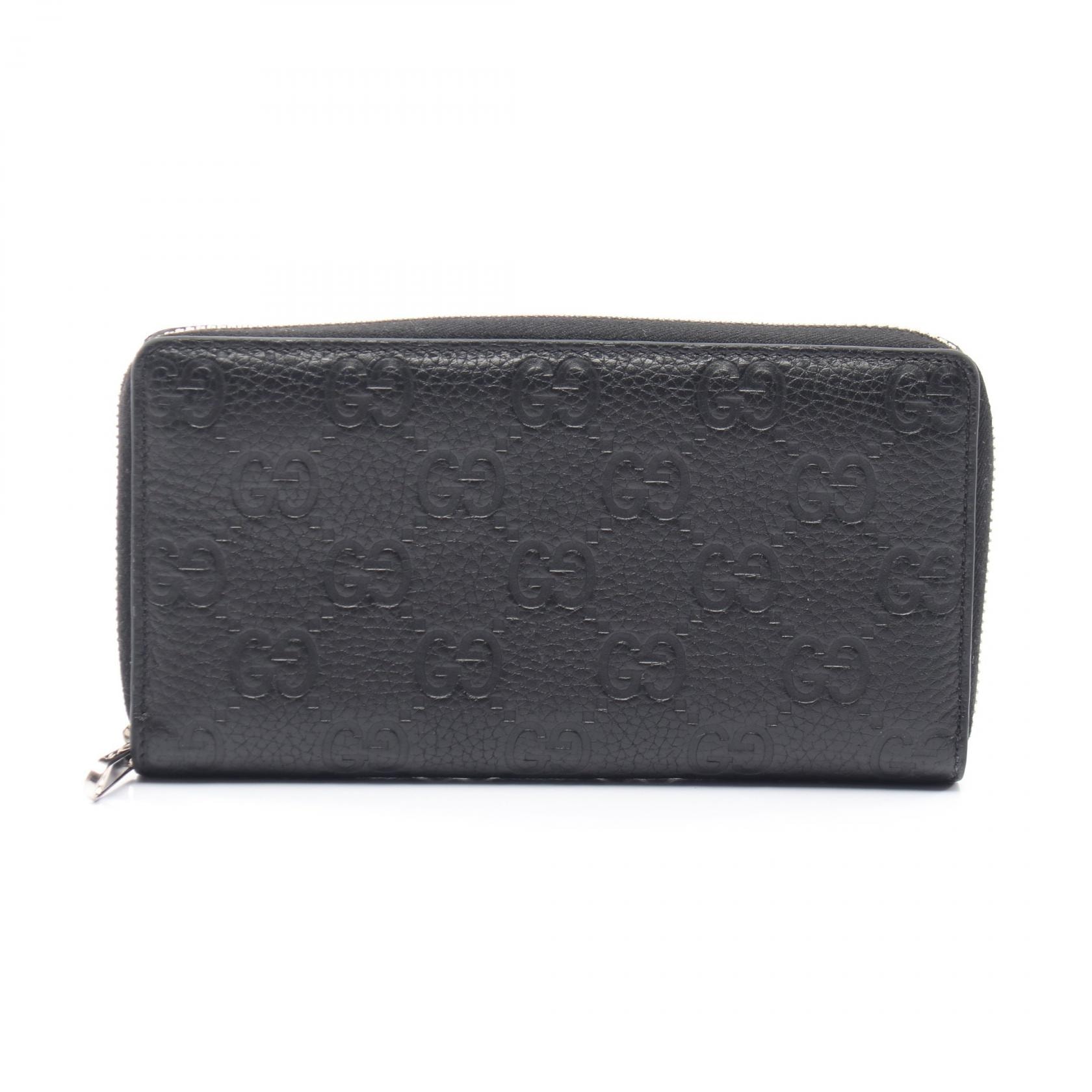 グッチ GUCCI グッチ インプリント ラウンド長財布 財布 レザー レディース ブラック系 835003 【中古】