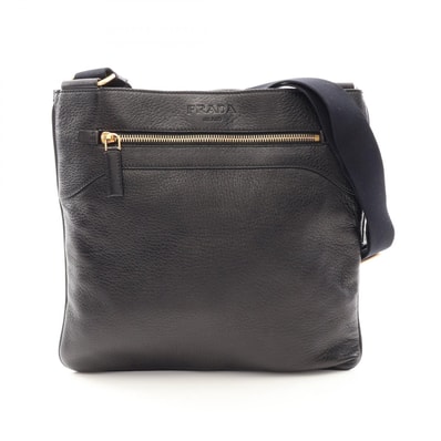 プラダ PRADA ロゴ ショルダーバッグ バッグ レザー レディース ブラック系 【中古】