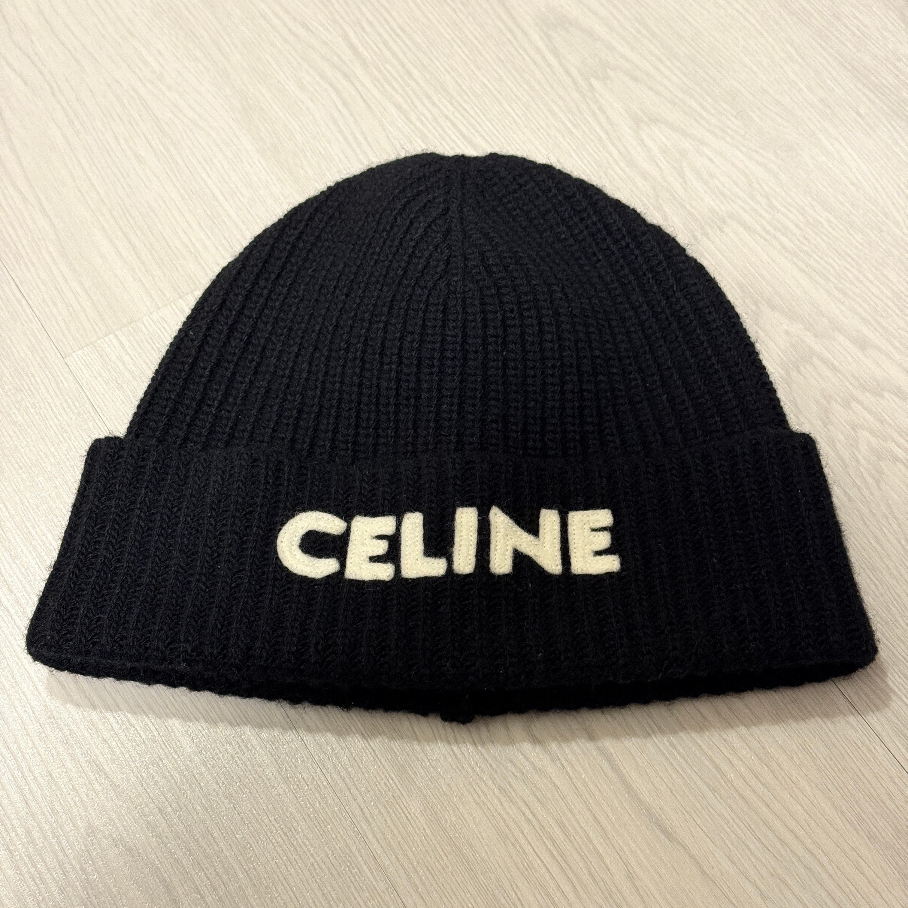 CELINE Embroidered Knit Wool Beanie "Black"