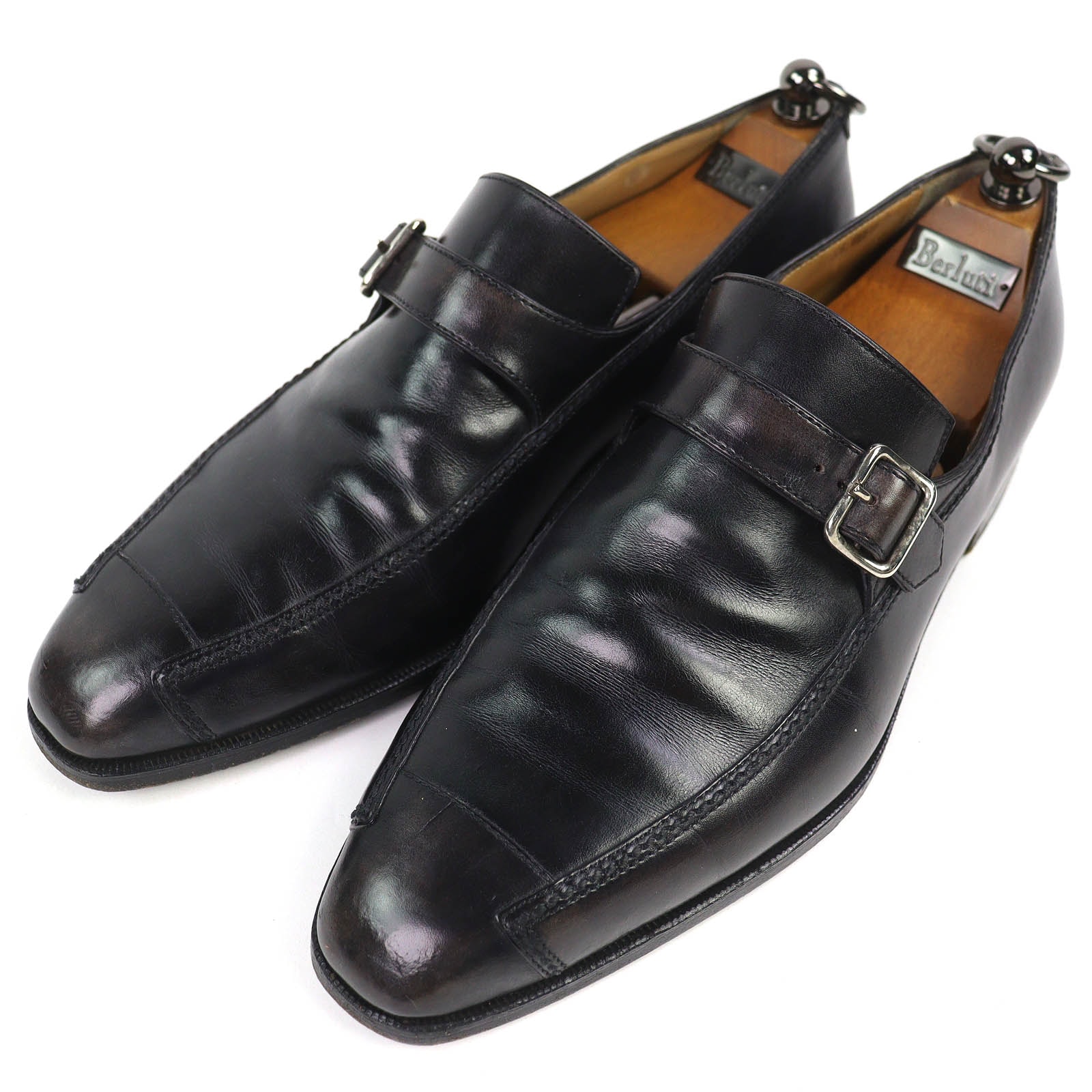 良品 ベルルッティ モンクストラップ プレーントゥ レザーシューズ 8.5