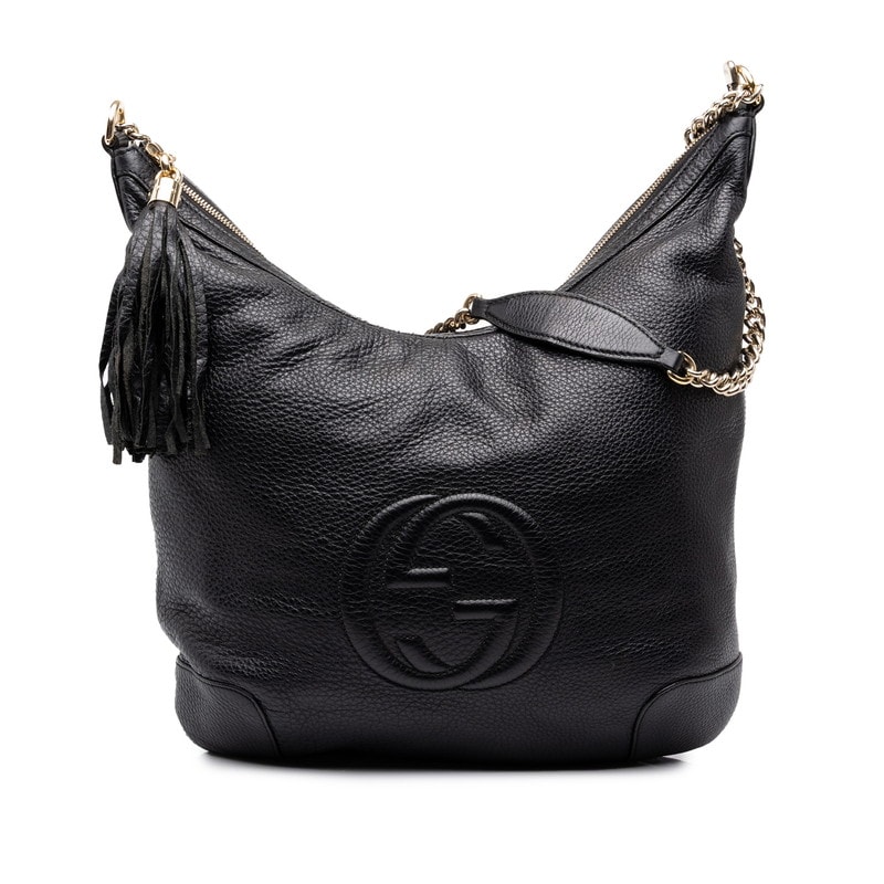 グッチ ソーホー インターロッキングG チェーン ショルダーバッグ タッセル 308981 ブラック レザー レディース GUCCI 中古