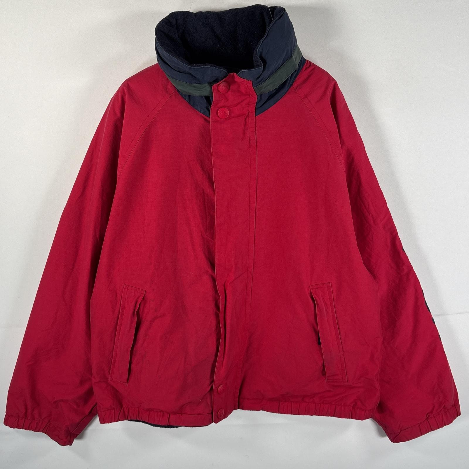 古着 90's/90年代 ノーティカ NAUTICA リバーシブルジャケット コットンナイロン×フリース ブルゾン ビッグロゴ L  レッド メンズ