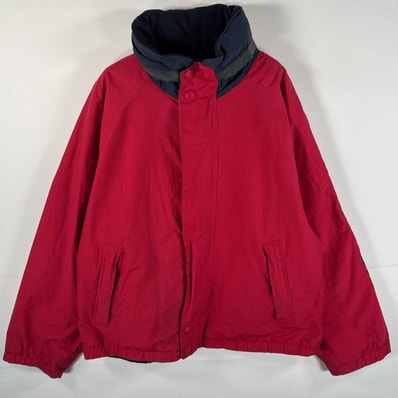 古着 90's/90年代 ノーティカ NAUTICA リバーシブルジャケット コットンナイロン×フリース ブルゾン ビッグロゴ L レッド メンズ