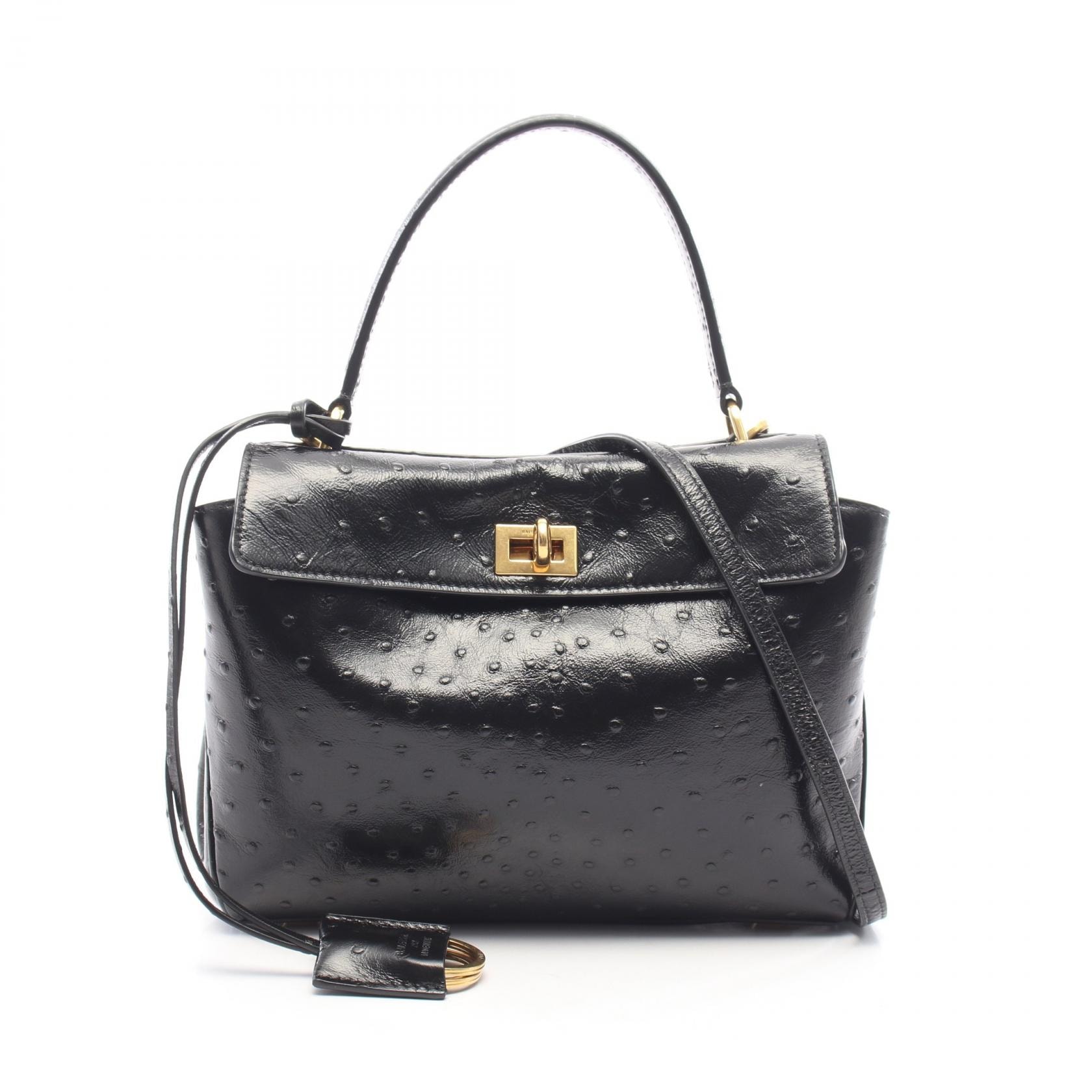 バレンシアガ BALENCIAGA ロデオ オーストリッチ型押し 2WAY ハンドバッグ バッグ レザー レディース ブラック系 795456 【中古】