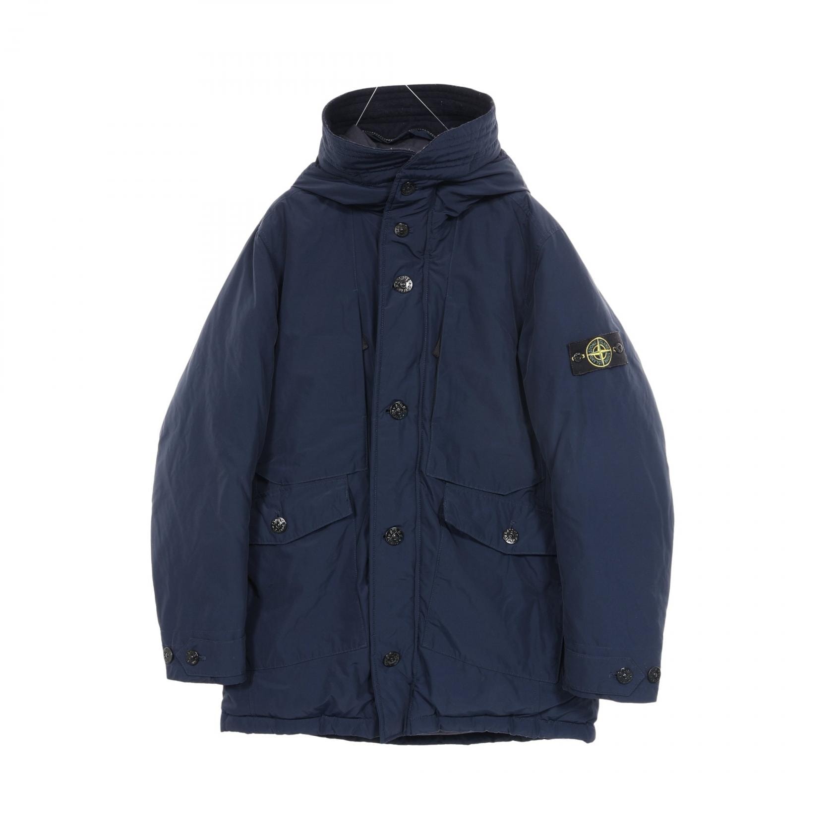 ストーンアイランド STONE ISLAND MICRO REPS フード付き ダウンジャケット 衣料品 アウター ナイロン ポリエステル メンズ ネイビー系 【中古】