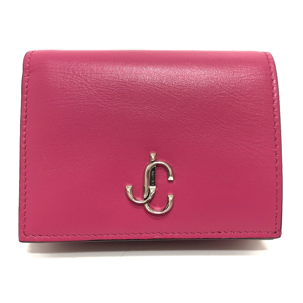 ジミーチュウ JIMMY CHOO HANNE ハンネ 112274 JCロゴ 2つ折り財布 ウォレット 2つ折り財布 レザー ピンク 新品同様