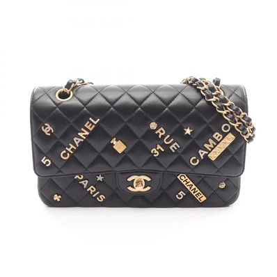 シャネル CHANEL マトラッセ Wフラップ ショルダーバッグ バッグ ラムスキン(羊革) レディース ブラック系 A01112 【中古】