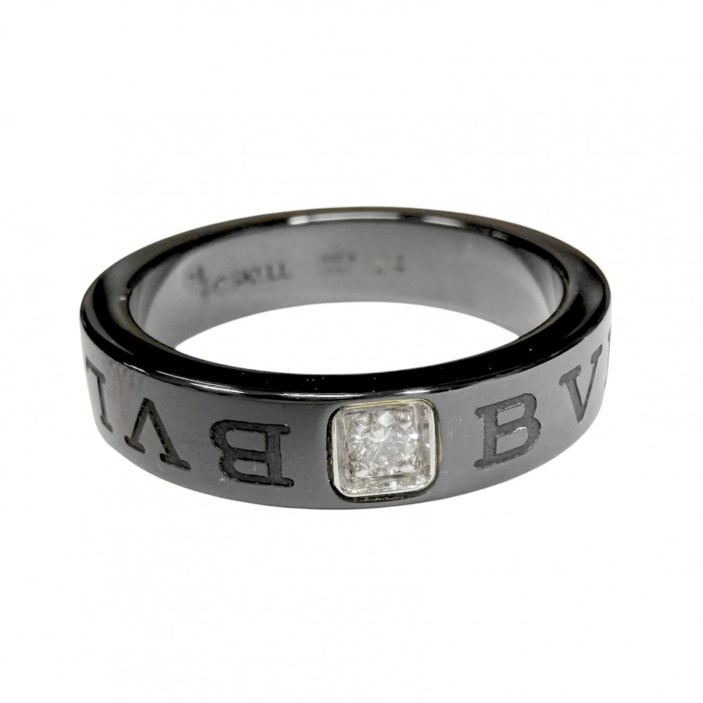 BVLGARI ブルガリ 指輪 リング ブルガリブルガリ ジュエリー アクセサリー Au750 18金WG 54サイズ セラミック  K18ホワイトゴールド   ダイヤモンド 約13号 ブラック 黒 レディース 約3.2g【中古品】