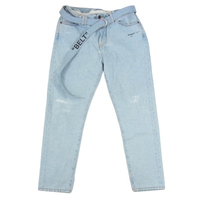 OFF-WHITE オフホワイト デニムパンツ 19SS OMYA005R19386032 ボタンフライ テーパード ダメージ加工 ストレッチ デニム インディゴブルー系 32【中古】