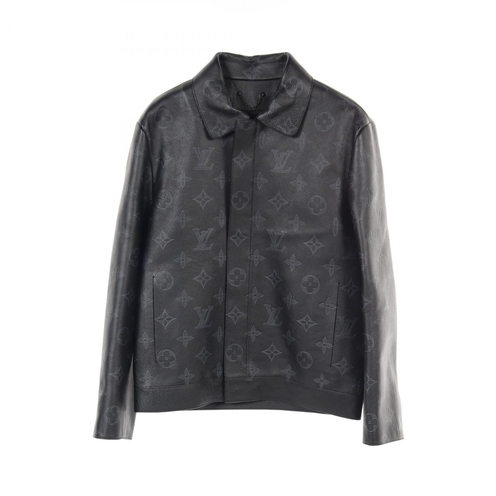 ルイ・ヴィトン LOUIS VUITTON モノグラムシャドウ 革ジャン 衣料品 アウター カーフレザー グレー メンズ ブラック系 / グレー系 【中古】