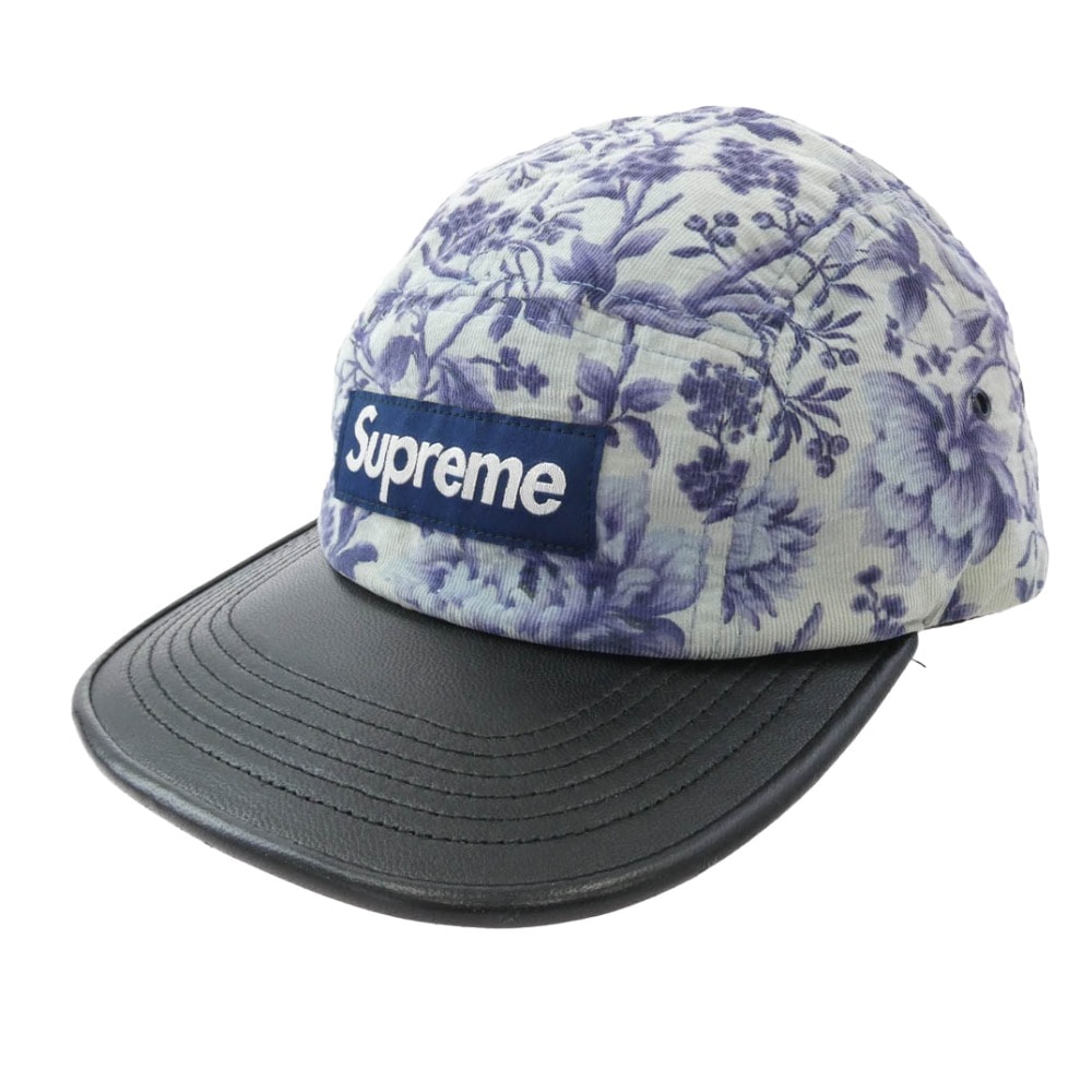 Supreme シュプリーム 帽子 12AW Liberty Pinwale Cord w/ Leather Visor Camp Cap リバティ コーデュロイ レザー キャンプ キャップ 帽子 ブルー系【中古】
