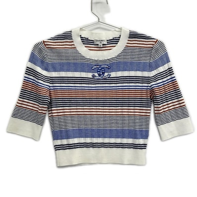 シャネル P70351 K10014 ボーダー ココマーク サマーニット 34