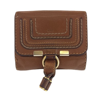 Chloe クロエ マーシー ブラウン ゴールド金具 レザー 折り財布 コンパクトウォレット 600421 【中古】