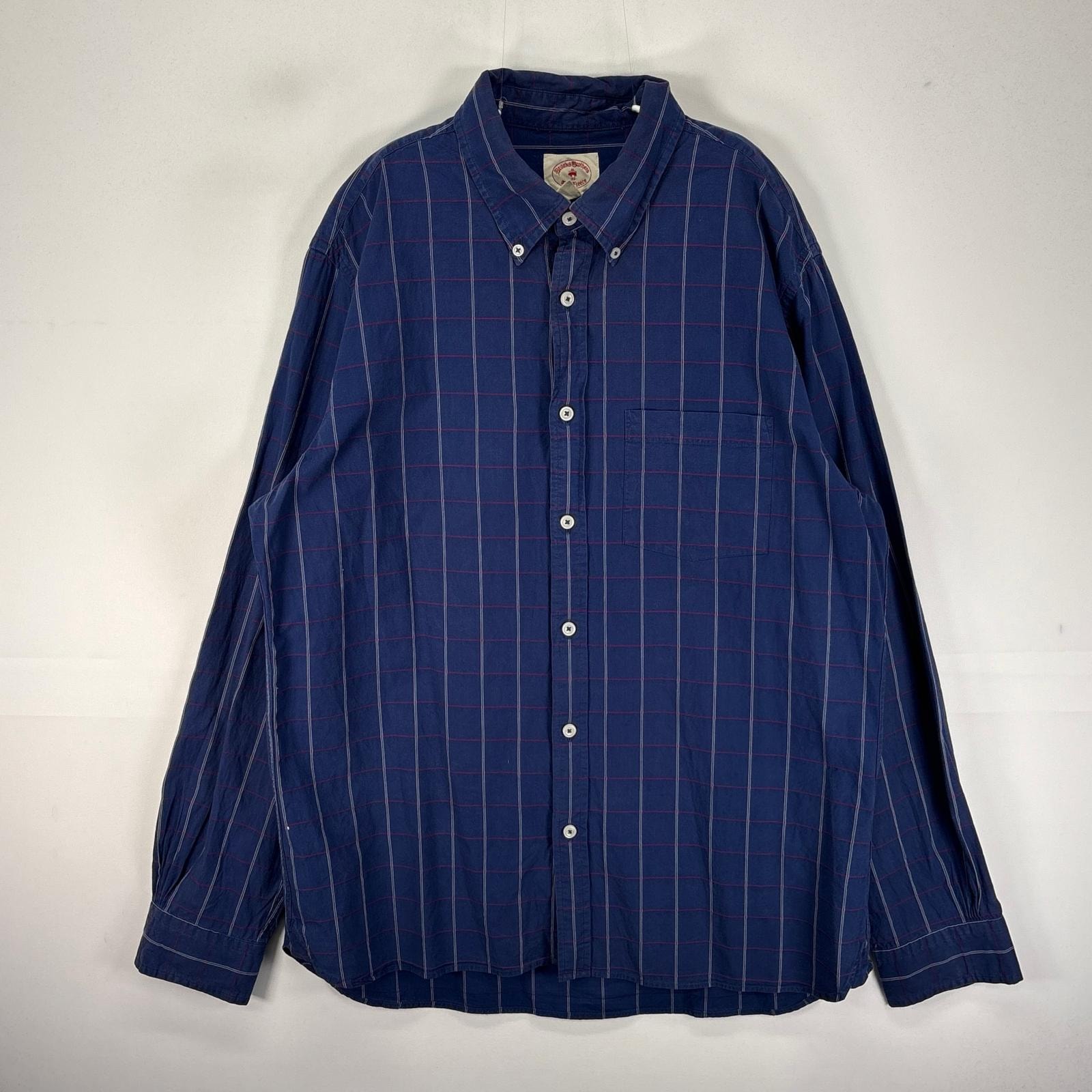 古着 ブルックスブラザーズ Brooks Brothers 長袖シャツ ボタンダウン 胸ポケット L  ネイビー系 チェック メンズ