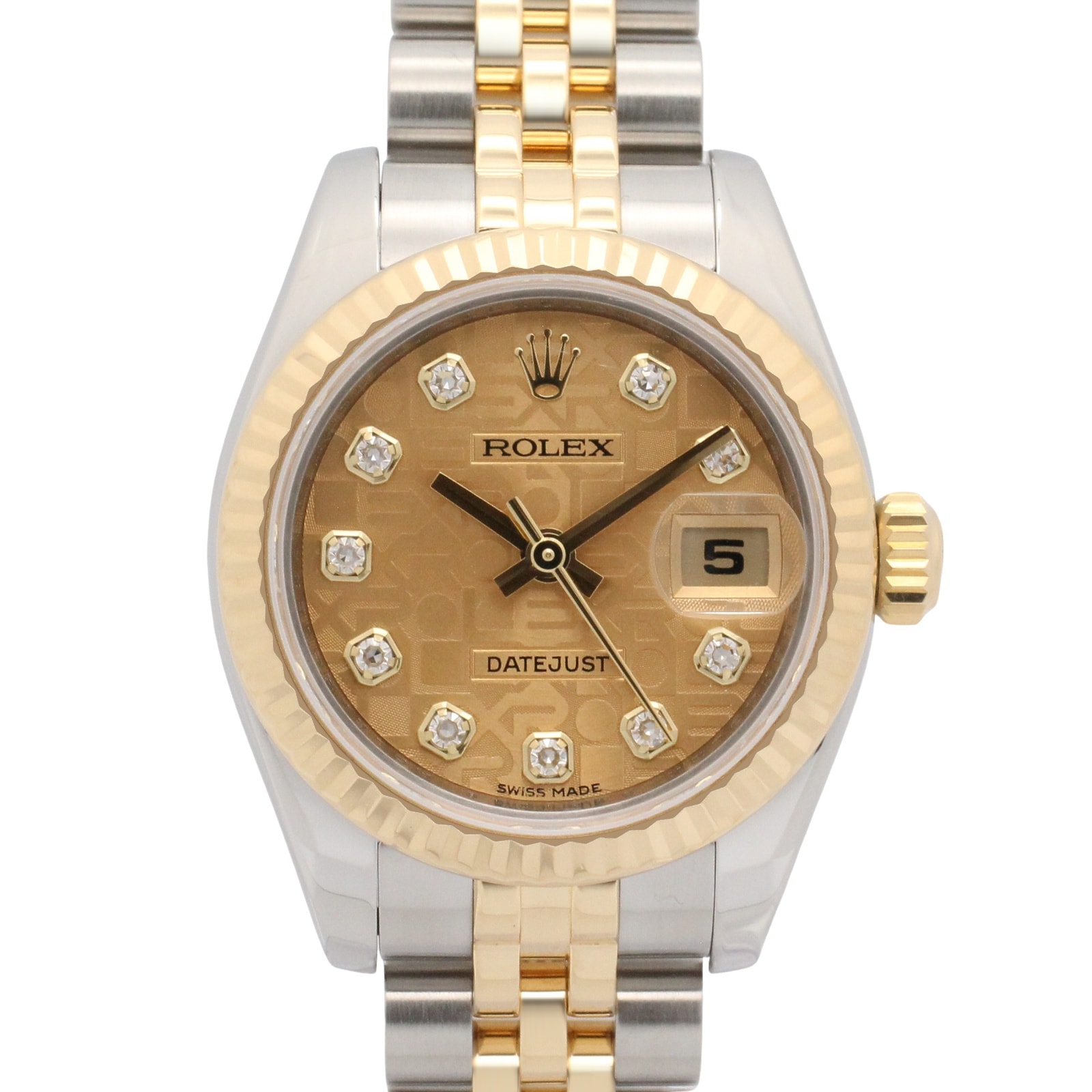 ロレックス ROLEX デイトジャスト 10Pダイヤ G番 腕時計 時計 K18(イエローゴールド) ステンレススチール ダイヤモンド レディース ゴールド系 シャンパン/コンピューター/新ダイヤ 179173G 【中古】
