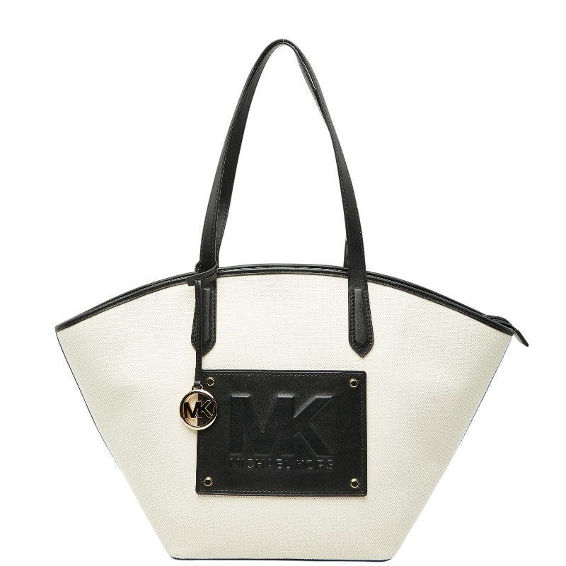 マイケルコース トートバッグ ホワイト ブラック キャンバス レザー レディース Michael Kors 【中古】