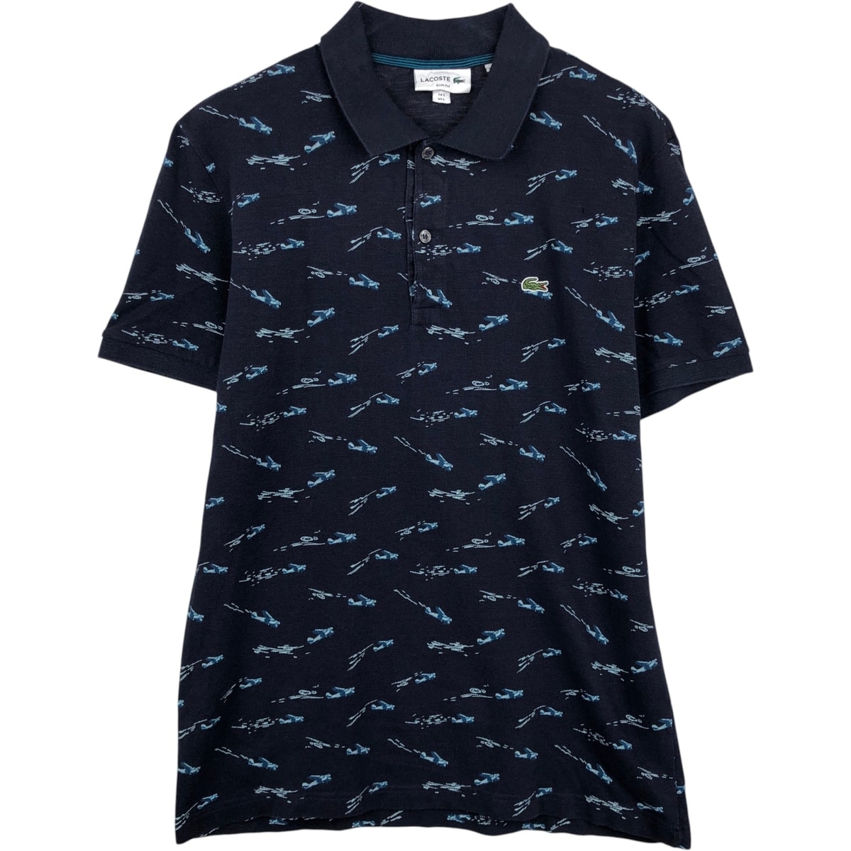 古着 ラコステ LACOSTE SLIM FIT 総柄 半袖 ポロシャツ メンズL相当/eaa623027
