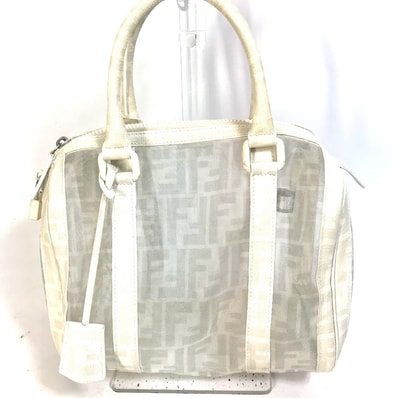 フェンディ FENDI ズッカ メッシュ ハンドバッグ カバン ミニ ボストンバッグ レザー ホワイト